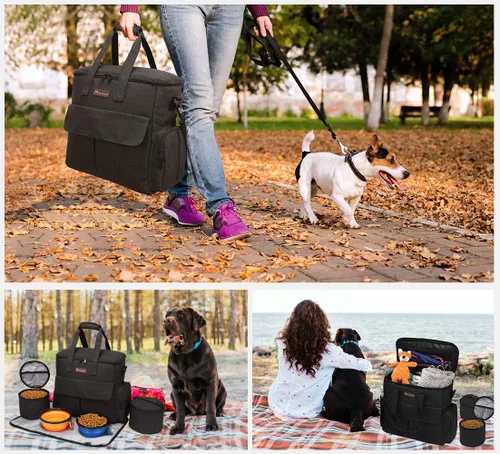 Miniatura 7 de Bolsa de viaje para perros de Modoker - Kit de viaje para perros para un fin de semana fuera, el set incluye organizador de bolsa de viaje para Negro