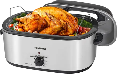 Miniatura 17 de Horno asador eléctrico de 14 cuartos de galón, horno asador de pavo, tapa de autofundación, bandeja extraíble, control de temperatura de rango