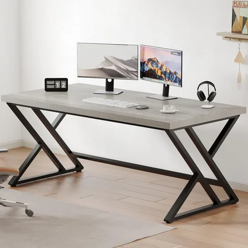 Miniatura 12 de LVB Escritorio Moderno Blanco para Computadora, Escritorio Industrial Largo para Oficina en Casa para Estudiante, Escritorio Grande de Metal y Roble