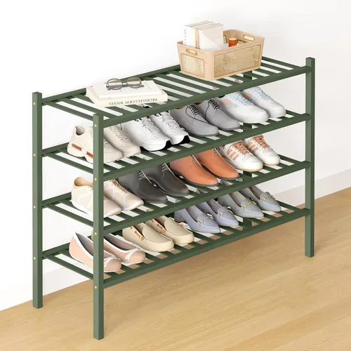 Miniatura 63 de Smiry Zapatero de bambú para clóset, organizador de zapatos apilable de 4 niveles largo de madera, estante de almacenamiento de zapatos Negro