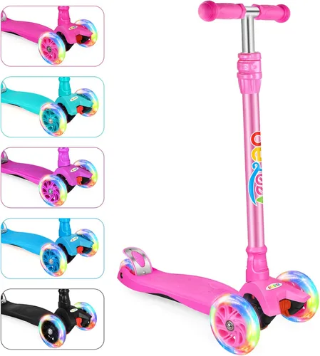 BELEEV Patinetes para Niños de 3 Ruedas Patinete de Empuje para Niños Pequeños Niñas y Niños, 4 Alturas Ajustables, Inclinarse para Dirigir, Ruedas