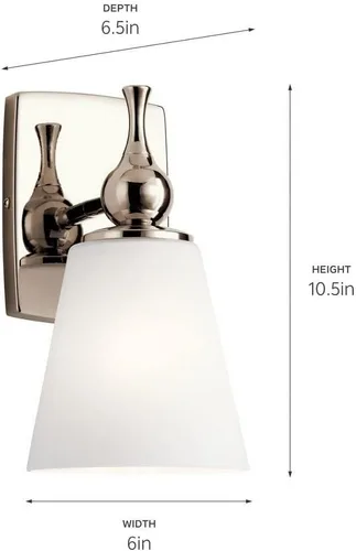Miniatura 7 de Kichler Cosabella™ - Aplique de pared con 1 luz de 6 pulgadas con estuche grabado satinado ópalo en níquel pulido