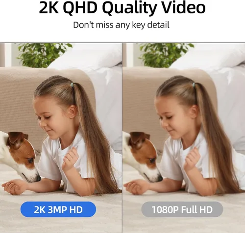 Miniatura 2 de Hawkray - Cámara de seguridad de 360° 2K 3MP para interiores, alerta de movimiento inteligente WiFi de 2.4/5 GHz con IA y conexión 911, visión