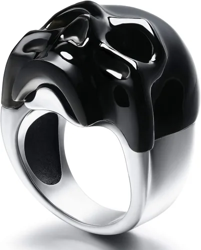 Miniatura 7 de Skullis Anillo de calavera con gema distintiva, calavera de cristal tallada de obsidiana negra y joyería de plata de ley 925