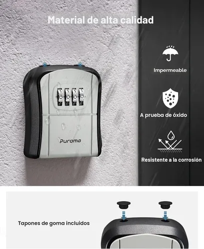 Miniatura 6 de Caja de seguridad con llave Puroma, caja de seguridad portátil con combinación, caja de almacenamiento de llaves para pared para llaves de casa, Gris