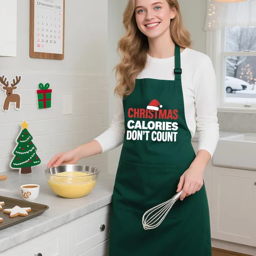 Miniatura 5 de Delantales de Navidad para mujeres y hombres con 2 bolsillos, delantales de cocina ajustables para cocinar hornear, regalo de vacaciones para amigos