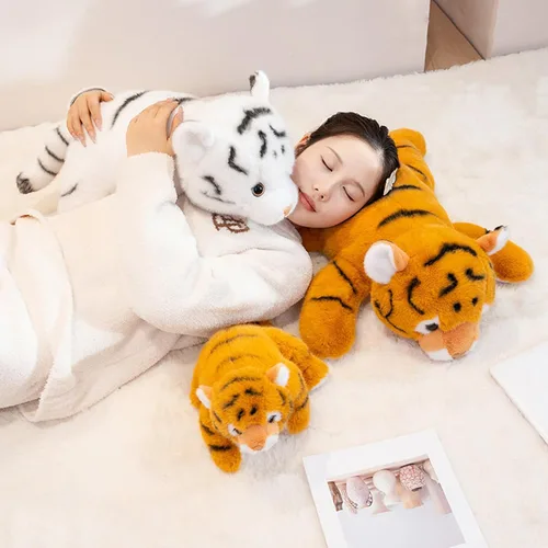 Miniatura 6 de Animal de peluche con peso de tigre blanco, almohada de peluche de tigre con peso de 17.7 pulgadas, juguetes de peluche de tigres suaves, almohada