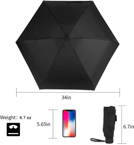 Miniatura 3 de GAOYAING Mini paraguas de viaje para lluvia sol y lluvia ligero pequeño UV compacto para bolsillo con funda no automático