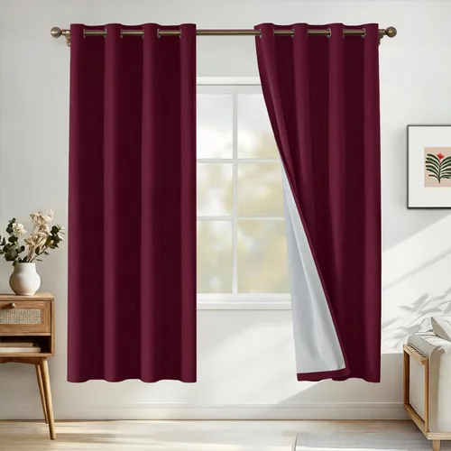 Miniatura 92 de Cortinas de lino 100% opacas para dormitorio, cortinas opacas de 45 pulgadas de largo, cortinas de oscurecimiento de habitación para sala de estar