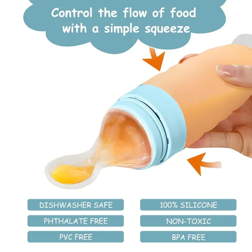 Miniatura 3 de Alimentador de Comida para Bebé Paquete de 4 Cucharas Dispensadoras de Comida de Silicona para Bebés - 3 oz Cucharas de Alimentación por Compresión