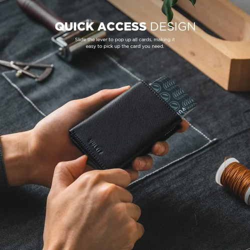 Miniatura 3 de VULKIT Tarjetero de crédito con compartimento para billetes de banco, bloqueo RFID, cartera de cuero desplegable con ventana de identificación