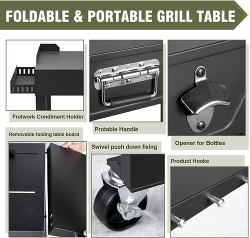 Miniatura 6 de Bestfire Mesa de Parrilla al Aire Libre Robusta con Ruedas - Carro de Cocina Móvil para Acampar para Planchas, Parrillas y Cocinas al Aire Libre