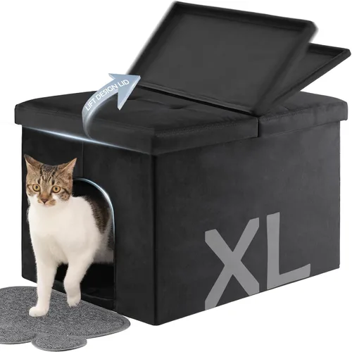 MEEXPAWS Mueble Gabinete Oculto para Caja de Arena de Gatos Grande, Diseño de Tapa Elevable Banco de Baño para Gatos de Terciopelo con Gabinete de