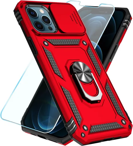 Miniatura 30 de SunStory Funda compatible con iPhone 12 Pro Max con protector de pantalla HD, cubierta de cámara deslizante y soporte de anillo giratorio