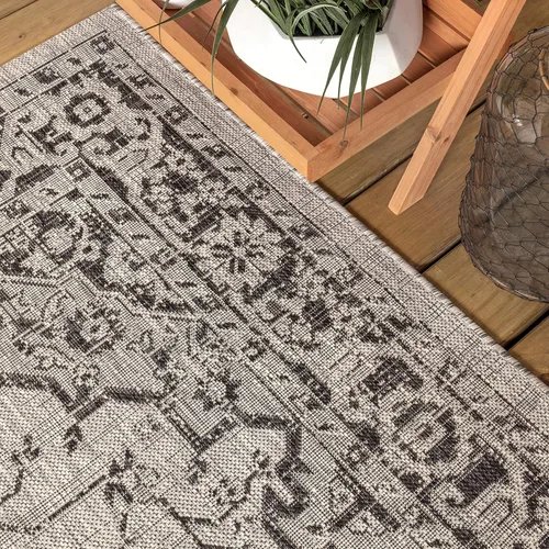 Miniatura 4 de JONATHAN Y Alfombra bohemia con medallón para interiores y exteriores, 2 x 8 pies, color gris/negro, tejido texturizado Rozetta para patio trasero