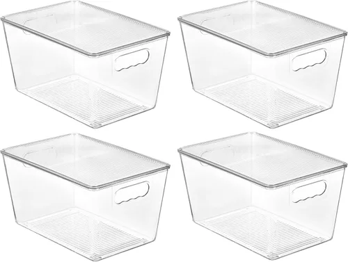 Miniatura 14 de Vtopmart 10 unidades de contenedores de almacenamiento apilables transparentes con tapas, contenedores de plástico grandes con asas para organizador