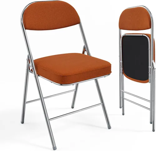 VINGLI Paquete de 2 sillas plegables con asiento y respaldo acolchados, marco de metal, tela de pana duradera, capacidad de 350 libras, juego de 2,