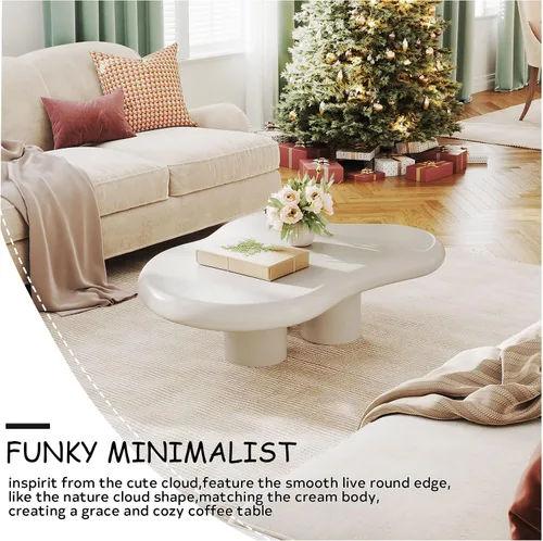 Miniatura 7 de Guyii Cloud - Mesa de centro moderna blanca para sala de estar, bonita mesa de té irregular para interiores con 3 patas, fácil montaje