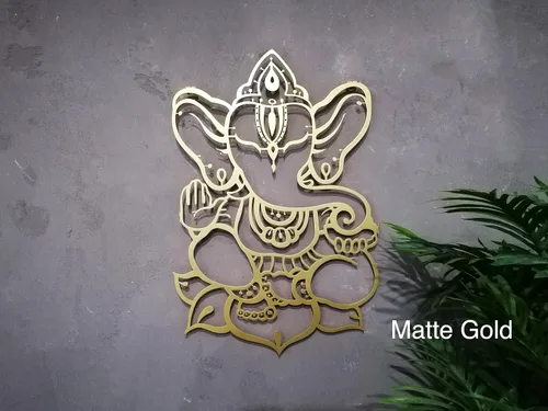 Miniatura 3 de Arte de pared de Ganesha, estatutos y decoraciones de metal - Decoración de elefante hindú e indio para el hogar (Ganesha 1)