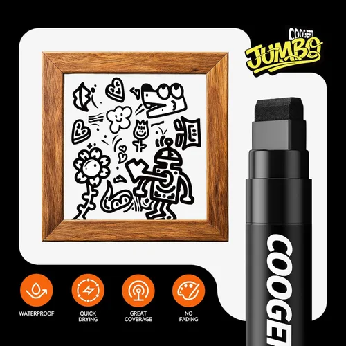 Miniatura 3 de Coogert 3 marcadores de póster gigantes negros, marcadores de graffiti acrílico permanente de 0.59 pulgadas de grosor, marcador de pintura de punta