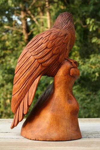 Miniatura 5 de G6 Collection Estatua grande de madera maciza hecha a mano de águila americana de 12 pulgadas, escultura artística tallada a mano rústica cabaña
