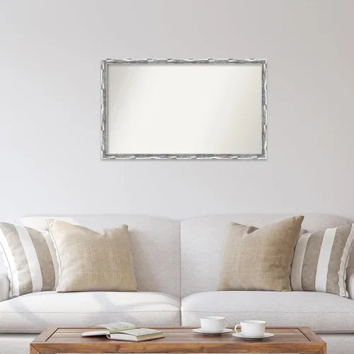 Miniatura 4 de Amanti Art Silver Bathroom Mirror for Over Sink, 23x38 Custom Made Scratched Wave Chrome Rectangle Vanity Mirror, Large Traditional Wood Frame