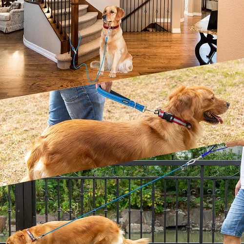 Miniatura 2 de Correa corta para perro, a prueba de mordidas, cable de amarre para perro de 5 pies con mango acolchado suave reflectante para entrenamiento, Azul
