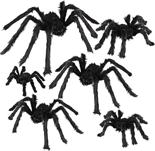 Dreampark Decoraciones de araña de Halloween, juego de 6 arañas peludas realistas, accesorios de araña aterradoras para interiores, exteriores y