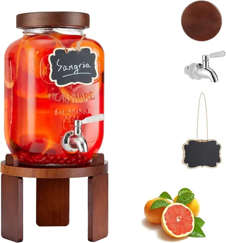 Dispensador de 1 galón para bebidas en fiestas, dispensador de bebidas de vidrio con soporte, dispensador de agua con espiga de acero inoxidable