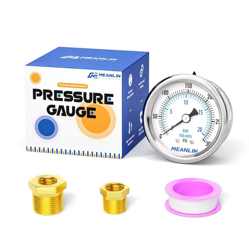 Miniatura 35 de MEANLIN MEASURE Medidor de presión en seco de acero inoxidable de 0 ~ 200 psi, esfera de cara NPT de 2 pulgadas, impermeable para compresor de aire