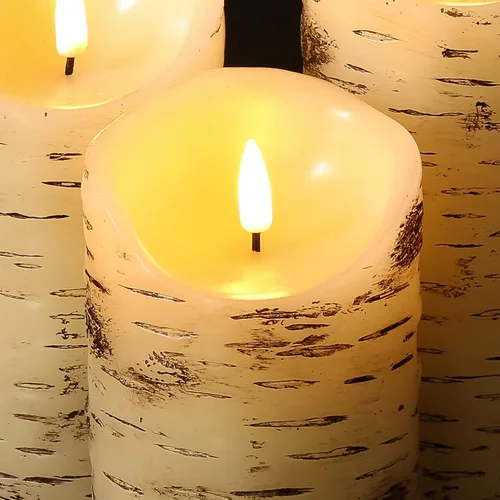 Miniatura 4 de Eywamage Velas de pilar sin llama de corteza de abedul con control remoto, velas LED rústicas parpadeantes con batería de madera, juego de 3 Parte