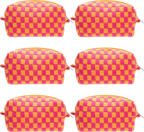 Miniatura 68 de PAZIMIIK Bolsa de Maquillaje a Cuadros para Bolso Portátil con Cremallera, Estuche Pequeño de Cosméticos para Accesorios de Viaje, Azul Ártico