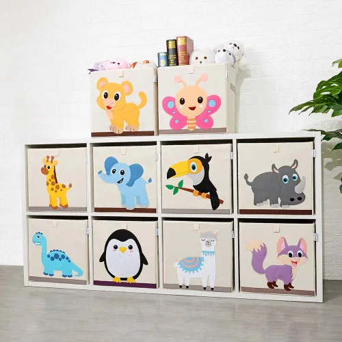 Miniatura 5 de Contenedores cúbicos plegables de tela para guardar juguetes de animales/Caja/Organizador para niños, 13 pulgadas (Tucán)