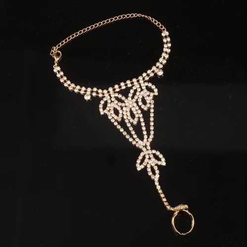Miniatura 4 de Xerling Joyas de mano de diamantes de imitación de oro para mujer, pulseras de anillo de dedo, cadena esclava, arnés de mano, pulseras para niñas