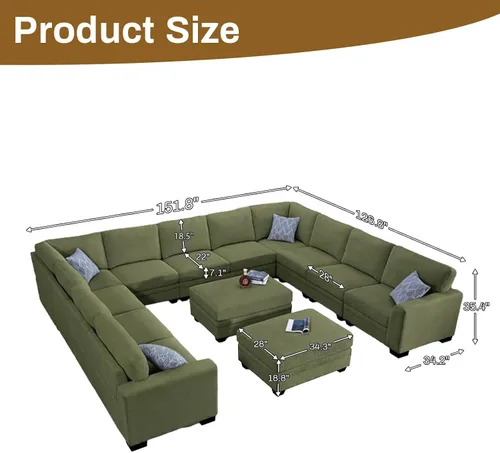 Miniatura 33 de Legend Vansen Sofá Seccional Modular de Gran Tamaño, Sofá en Forma de U de 7 Asientos con Otomana, Sofá de Pana con Asiento Profundo, Sofás Crema