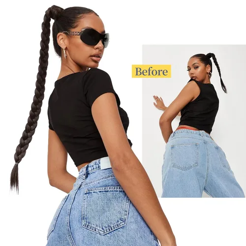 Miniatura 3 de YOGFIT 2 piezas Extensión de cola de caballo trenzada DIY, extensión de cola de caballo larga y lacia con envoltura natural, cabello sintético suave