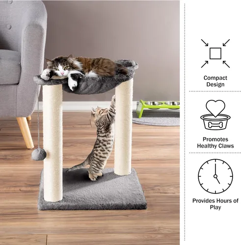 Miniatura 5 de Hamaca para gatos con postes rascadores para gatos de interior - Árbol de gato de 19 pulgadas de altura con juguete de bola colgante para gatos
