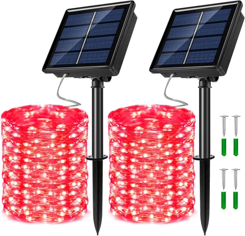 Miniatura 8 de Guirnalda de luces LED con energía solar actualizada, 8 modos, resistente al agua, IP65, iluminación intermitente, para interior y exterior, Blanco