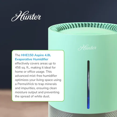 Miniatura 8 de HHE150 Hunter Aspire 4.8L Humidificador evaporativo con filtro PermaWick (4.8L) - Elimina contaminantes y polvo blanco para niebla y aire limpios