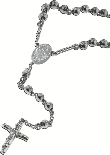 Miniatura 3 de Catholic - Collar para hombre con cuentas de rosario de acero inoxidable, bola de 0.315 in