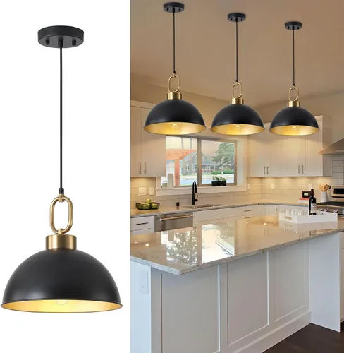 Miniatura 11 de Luces colgantes de granja para isla de cocina, iluminación colgante de una sola cúpula de 10.2 pulgadas, luces de isla modernas de altura ajustable