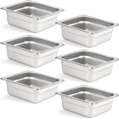 Miniatura 32 de CURTA Paquete de 6 sartenes antiatascos para hotel, tamaño 1/6 de 6 pulgadas de profundidad, bandeja comercial NSF de acero inoxidable 18/8