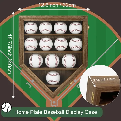 Miniatura 2 de FramePro Estuche de exhibición de béisbol, caja de sombras, estante organizador de gabinete de pared para 12 bolas con puerta delantera de madera