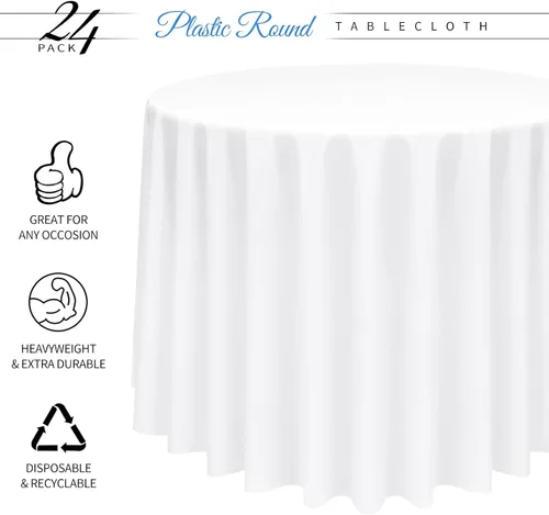 Miniatura 2 de YMHPRIDE Paquete de 12 manteles de plástico desechables, manteles desechables negros de 60 pulgadas para mesas redondas, manteles de plástico