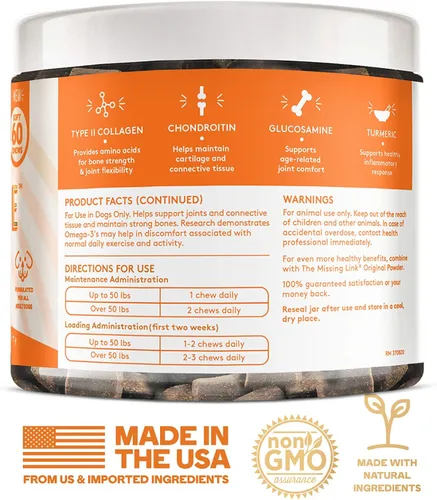 Miniatura 4 de The Missing Link Collagen Care - Masticables suaves para cadera y articulaciones, 60 unidades, movilidad diaria y apoyo antiinflamatorio para perros