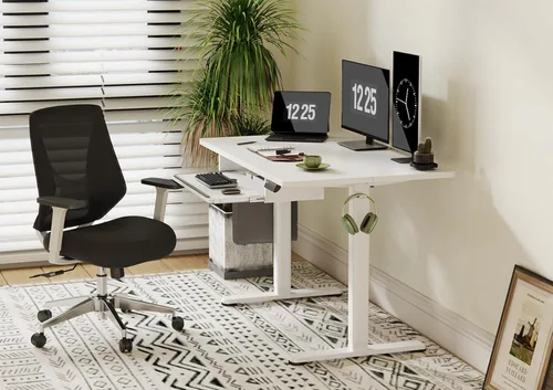Miniatura 2 de Claiks Escritorio de pie con bandeja para teclado, escritorio eléctrico de pie de altura ajustable, escritorio de pie de 48 x 24 pulgadas con Blanco