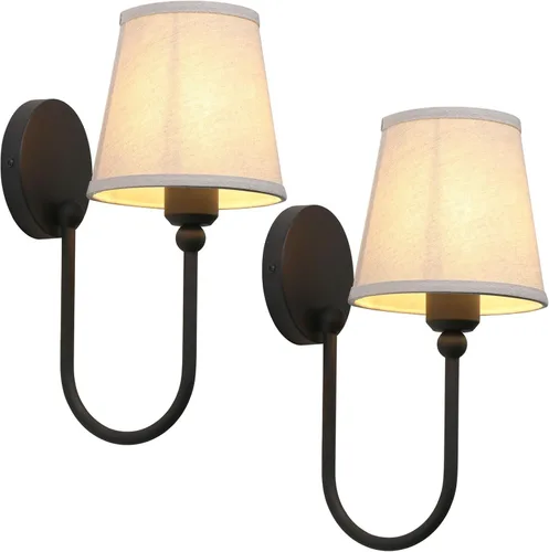 Miniatura 10 de Pathson Antique Linen Fabric Wall Sconces Set of 2, Hardwired Curved Arm Bathroom Vanity Light, Indoor Wall Decor Lamp for Living Room, Kitchen
