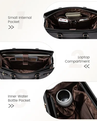 Miniatura 7 de LOVEVOOK Bolsa para laptop para mujeres, Bolsa tote grande de cuero PU de 15.6 pulgadas, Bolsa de trabajo profesional para maestras, Maletín