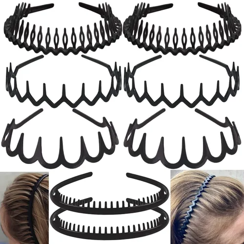 ULTIMUTE 8 diademas de plástico antideslizantes y sin esfuerzo con peine de dientes, accesorios para el cabello negro, para mujeres, hombres, Negro