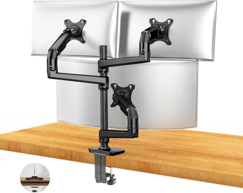 Miniatura 10 de Ergounion - Soporte de escritorio para tres monitores, soporta pantallas de hasta 40 pulgadas y 25 libras, soporte de escritorio totalmente Plateado